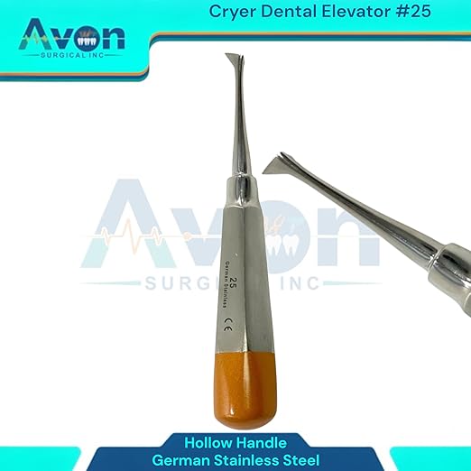 Root and Tooth Extraction Dental Cryer Elevator Pick, Sharp Angled Tip, Color-Coded Handle Ends | Autoclave-Safe German Stainless Steel Dental Instruments (1, #25 Cryer - Gold End)