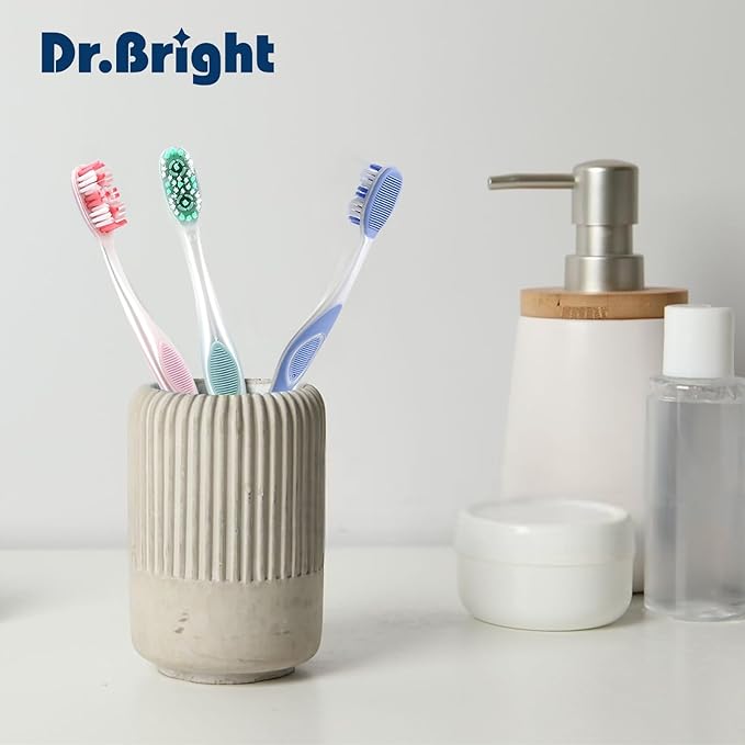 Medium Toothbrushes for Adults | Medium Bristles Toothbrush with Tongue Scraper & Ergonomic Handle, Travel Toothbrushes BPA-Free, Adult Toothbrush Pack, Assorted Colors, Pack of 6