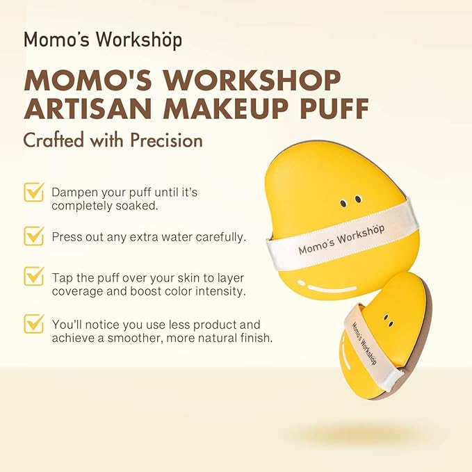 Momo's Workshop Mango Makeup Sponge Set- 2 Cosmetic Foundation Sponges, Dual-Textured for Wet/Dry Use, Pointed Tip for Detail Work, Includes Large & Medium Sizes & Storage Case