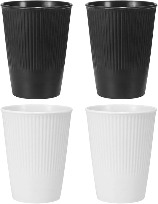 uxcell 4 Pcs Simple Toothbrush Cup, 3.3 x 3.3 x 4.2 Dishwasher Safe Bathroom Tumbler Reusable Plastic Cup Set for Storing Toothpaste Combs, Black/White