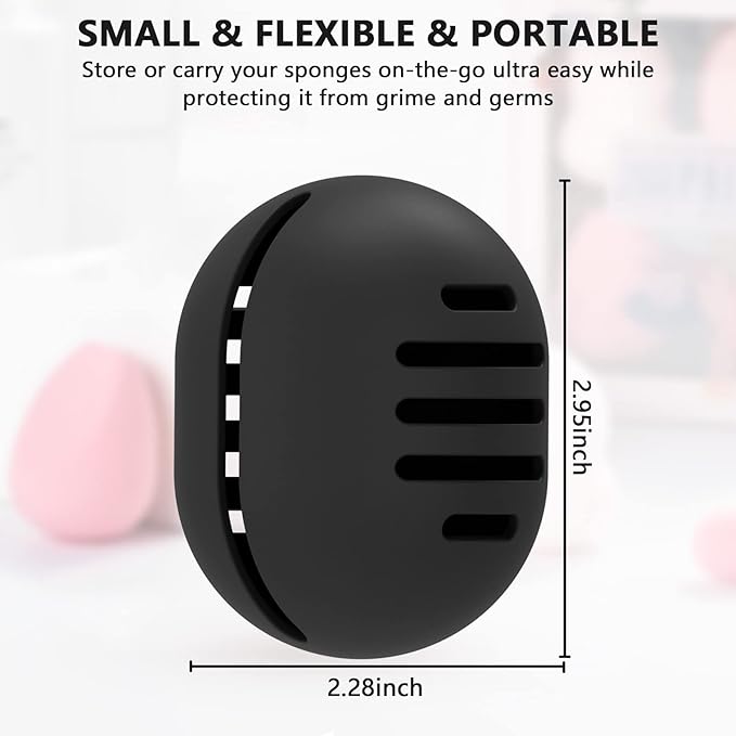 Makeup Sponge Holder,Double-sided Breathable Silicone Beauty Blender Holder,Integrated Make Up Sponge Travel Case for All Sponges,Black