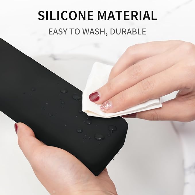 Nuomeisi Silicone Makeup Brush Holder, Portable Travel Essentials, Stand-up Cosmetic Bag Case, Toiletry Organizer with Upgraded Zipper Closure- Ideal for Daily Use and Travel (Black)