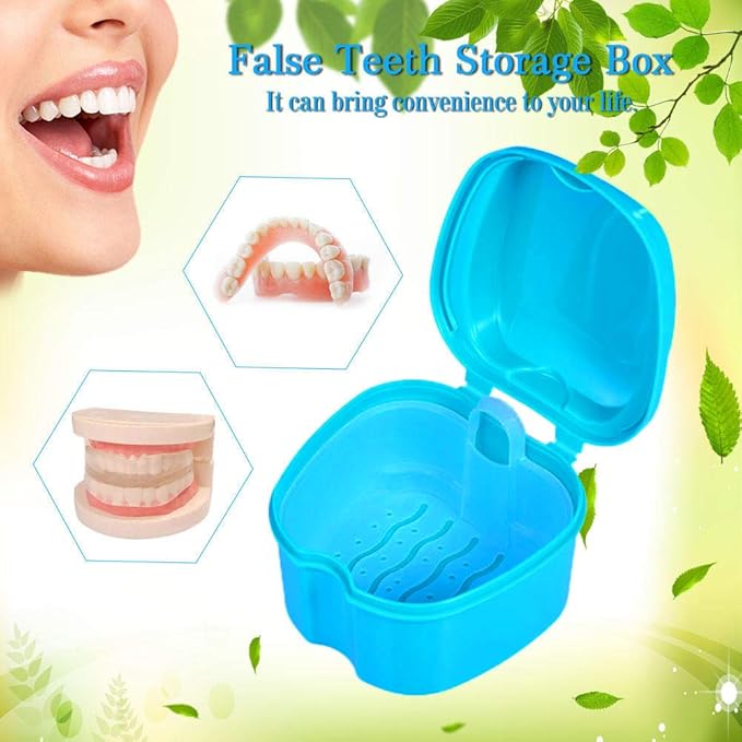 Denture Bath Box Cup Container Case, Complete Clean Care for Dentures, Clear Braces, False Teeth, Mouth Guard, Night Guard & Retainers,Traveling (Black & White)