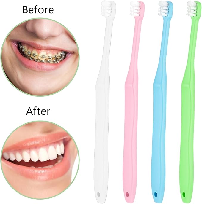 End Tuft Toothbrush, 4PCS Nylon Soft Bristle, Small Tooth Brush for Hard-to-Reach Areas, Dental Detail Cleaning for Adults with Crowns, Bridges, Implants