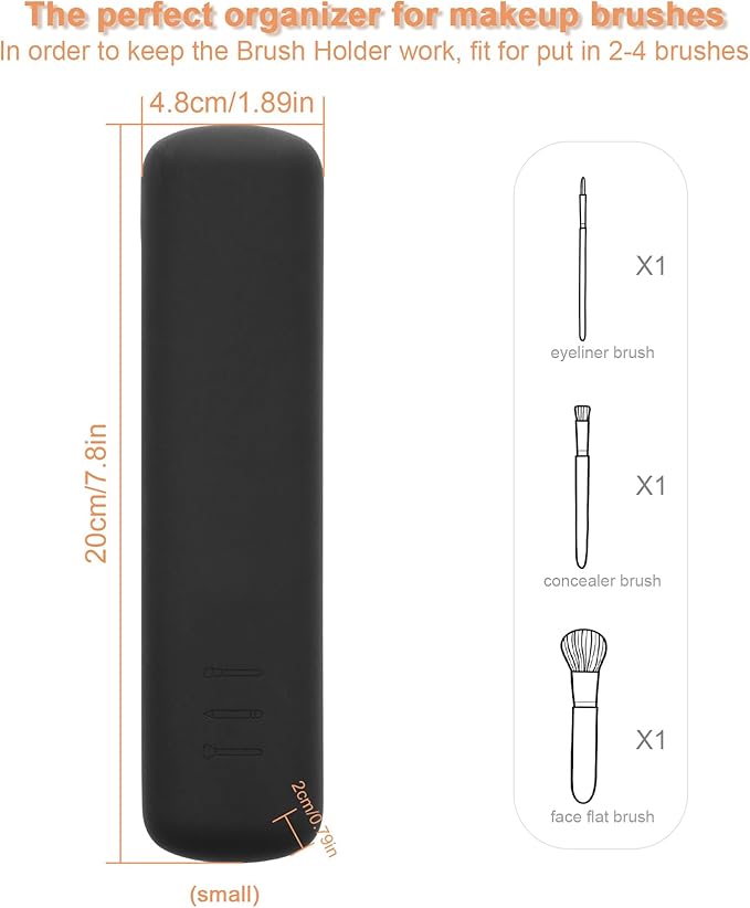 FERYES Travel Makeup Brush Holder, Magnetic Anti-fall Out Silicon Portable Cosmetic Face Brushes Holder, Soft and Sleek Makeup Tools Organizer for Travel-Black(7.8 * 1.89 * 0.79)