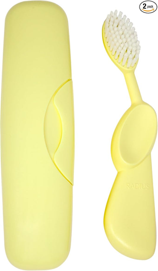 RADIUS Toothbrush Original Big Brush, BPA Free ADA Accepted - Left Hand - Lemon Brush with Lemon Case