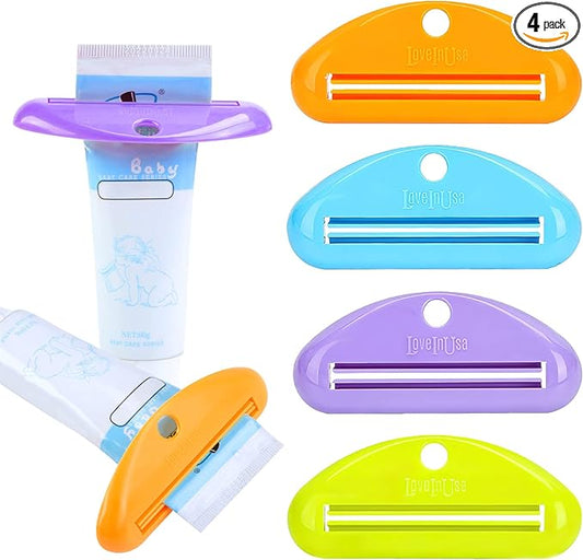 LoveInUsa Toothpaste Tube Squeezer Dispenser, Hanging Toothpaste Clips Holder Rolling Holder Squeezer 4 Pack