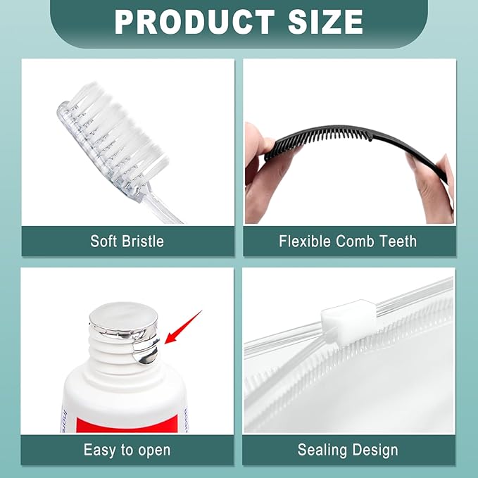 50 Sets Personal Hygiene Kit Bulk, Disposable Toothbrushes with Toothpaste Floss Comb Soap Cover and Vanity Kit, Toiletry Kits Homeless Supplies Bulk for Women,Men,Travel,Homeless