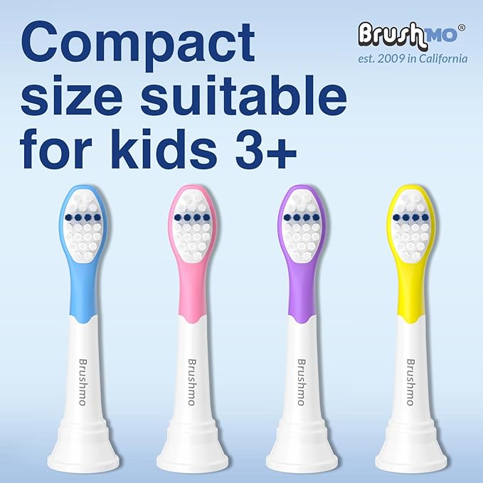 Brushmo Kids Compact Replacement Toothbrush Heads, Compatible with Philips Sonicare for Kids HX6032 & HX6042, Ultra-Soft Dupont Bristles, 8-Pack for Ages 3+, Multi-Color (BM638)