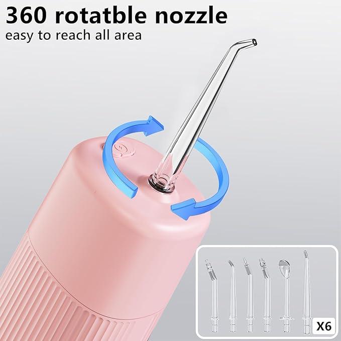 Portable Mini Water Flosser, Oral Irrigator Water Teeth Cleaner Pick with Telescopic Water Tank,3 Modes & IPX7 Waterproof, Home & Travel (Pink)