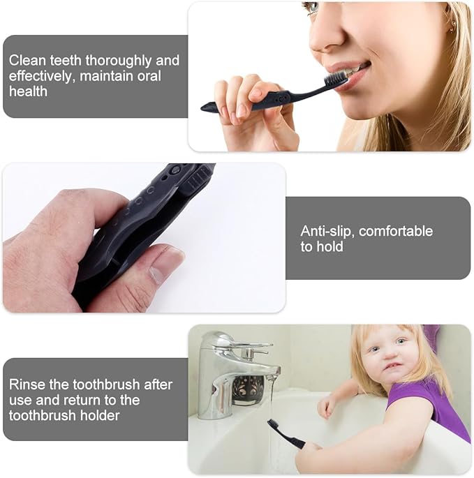 Foldable Travel Charcoal Toothbrush 8pcs with Soft Bristles Portable Manual Toothbrush for Camping and Oral Care