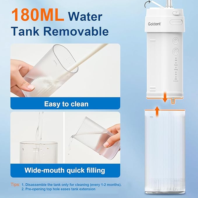 Portable Water Flosser for Teeth with Exquisite Travel Case, Cordless Rechargeable Mini Oral Irrigator with Removable Tank, IPX7 Waterproof, 4 Modes & 4 Jet Tips for Tooth Cleaning (White)