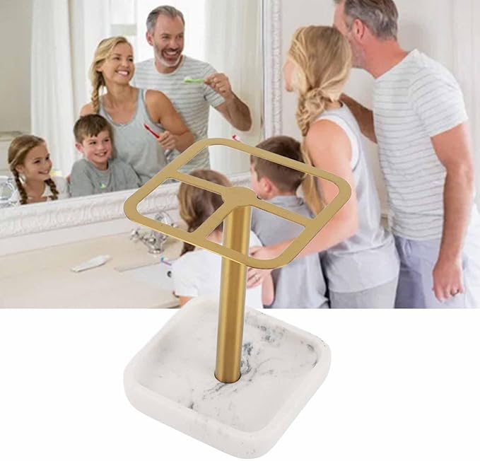 304 Stainless Steel Toothbrush Holder, Bathroom Toothpaste Storage Stand, Rustproof Metal Toothbrush Organizer Stand, 3 Slots Space Saving Toothpaste Organizer for Bathroom(Gold)