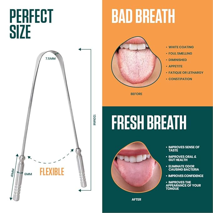 Dalip Tongue Scraper for Adults with Ergonomic Non-Slip Handle, Green Stainless Steel Tongue Cleaner, Reduces Bad Breath, Easy to Use Oral Care & Hygiene Tongue Scrubber (Pack of 2)