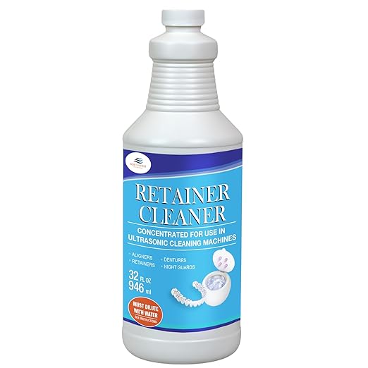 Ultrasonic Denture Cleaner - Denture Cleaner for All Types of Dentures - Denture Cleaning Solution Removes Stains, Plaque, Grime, and Build-up (32 Ounces)