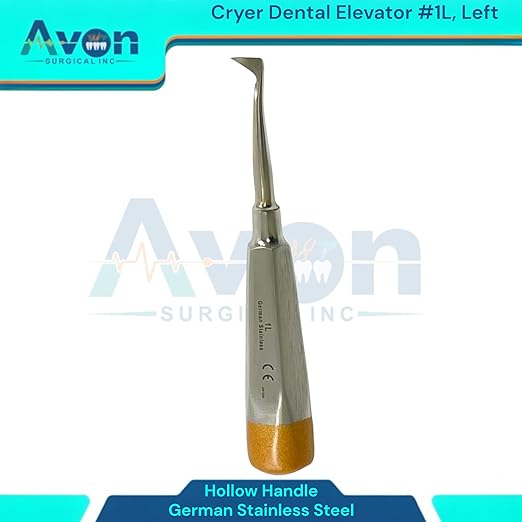 Root and Tooth Extraction Dental Cryer Elevator Pick, Sharp Angled Tip, Color-Coded Handle Ends | Autoclave-Safe German Stainless Steel Dental Instruments (1, #1L Cryer - Gold End)