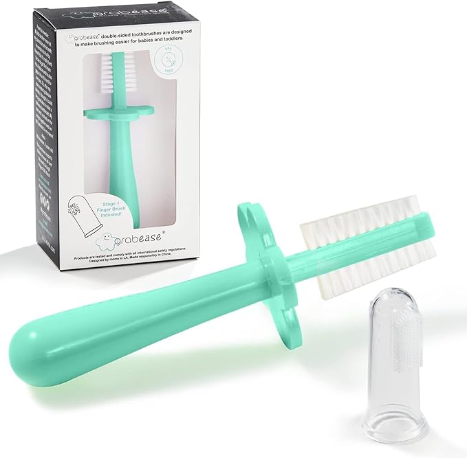 grabease Double-Sided Training Toothbrush - Toothbrush for Toddlers 1-3 with Soft Silicone Bristles & Anti-Choke Shield - Ergonomic Dual-Sided Design for Motor Skills - 1 Count, Mint, 12mo+