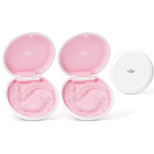 2 Pack Retainer Case Ultra-slim Aligner Case with Vent Holes Removable Inner Tray Silicone for Easy Cleaning (2Pack White Pink)