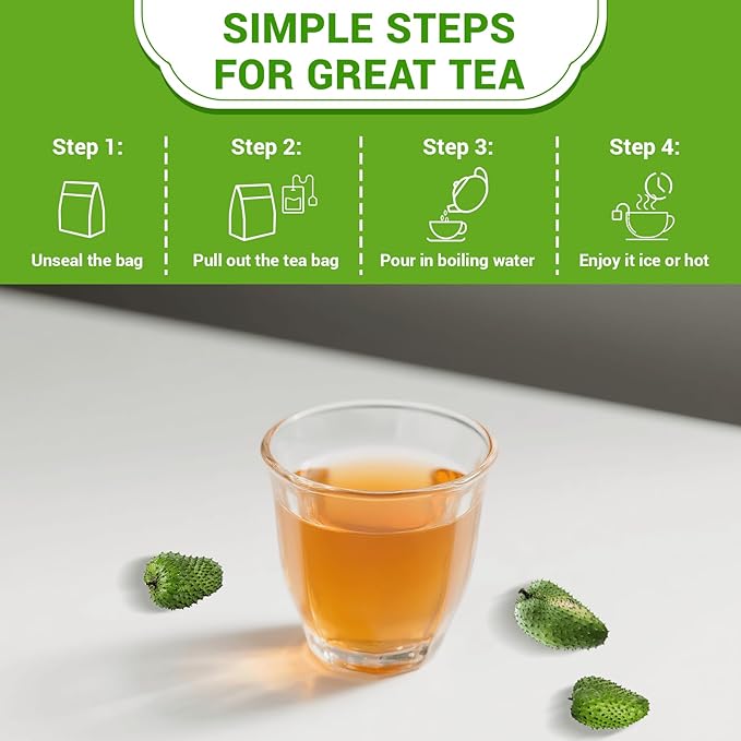 Soursop Leaf Herbal Tea (Graviola) - Caffeine & Sugar Free, 40 Teabags