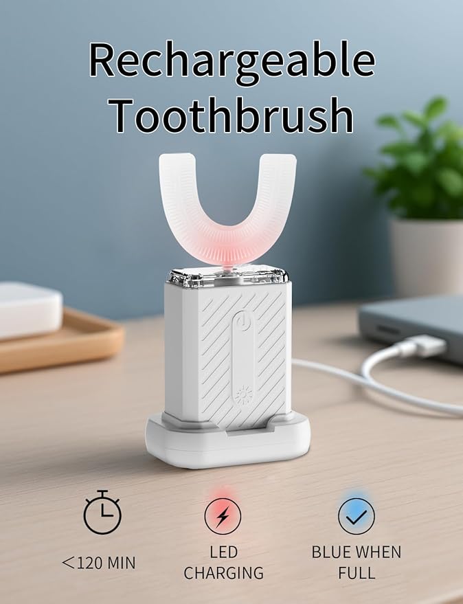 U-Shaped Electric Toothbrush, 4 Modes, 60-Second Clean, Magnetic Contact Charging, Compact and Lightweight