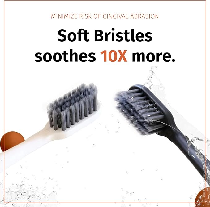 TOKII Tongue Scraper Cleaner Charcoal Bristles Toothbrush for Bad Breath with Waterproof Pouch for Travel, Hygienic Stand and Enviromentally Friendly (White, Pack of 2)