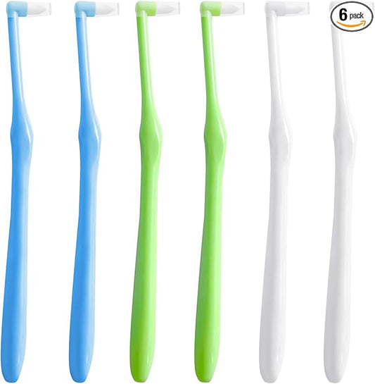 6 Pack End-Tuft Toothbrushes with Covers for Orthodontic Wisdom Teeth Care, Small Head Single Tuft Dental Brush for Plaque Removal, Braces, Interdental Cleaning, Soft Bristles for Adults Oral Care