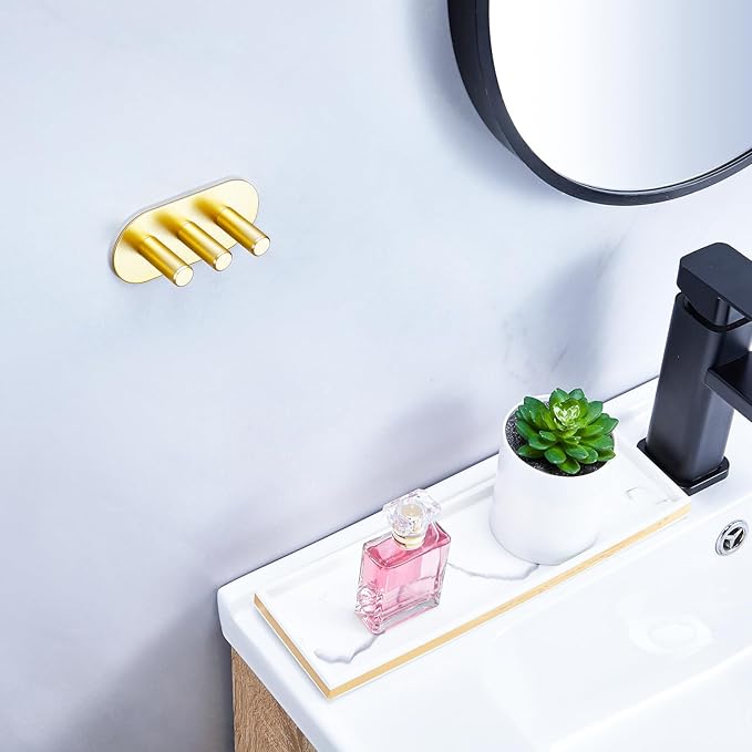 Electric Toothbrush Head Holder, Toothbrush Holders Wall Mounted, Adhesive Tooth Brush Head Holder Organiser, Electric Toothbrushs Holder, Shower Tooth Brushing Holder (Gold, Small)