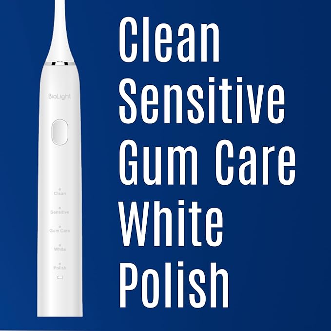BIOLIGHT Illume Sonic Electric Toothbrush with Red & Blue Light Therapy – Professional Whitening, Gum Care & Advanced Oral Hygiene - White