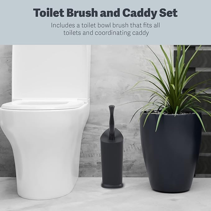 Casabella Toilet Bowl Brush with Canister Storage Caddy and Splashgaurd, Black (Pack of 5)