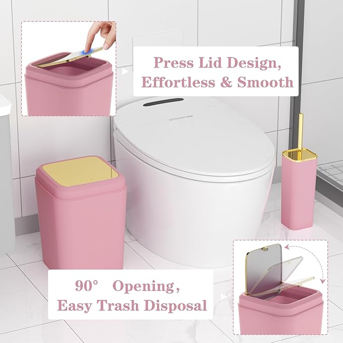 Bathroom Accessories Set - 25PC Bathroom Set with Shower Curtain and Rugs, Pink Bathroom Set, Bathroom Accessory Set with Press-on Lid Trash Can, Soap Dispenser and Qtip Holders