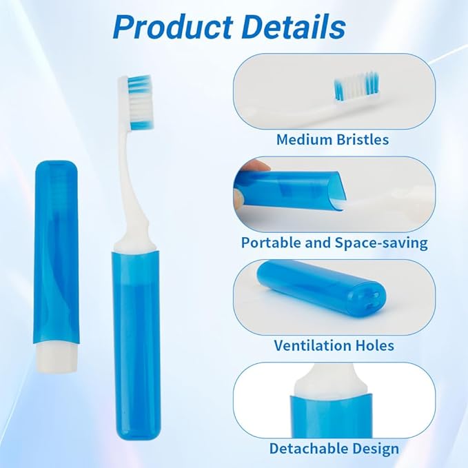 Travel Toothbrush 4PCS Mini Toothbrushes Portable Travels Size Toothbrushes Travel Toothbrush Set Folding Traveling Tooth Brush with Case Individually Wrapped Small Tooth Brush for Camping Hiking Home