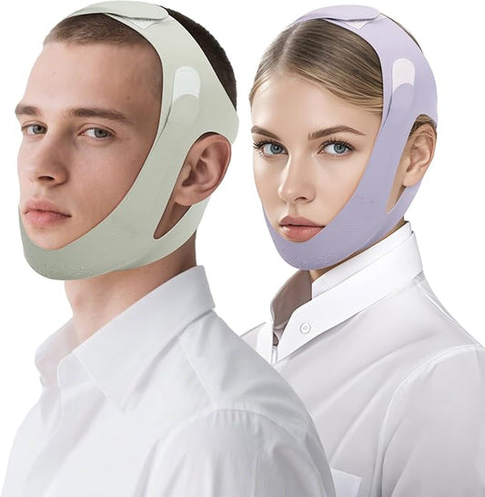 Anti Snore Chin Strap, Snore Stopper with Adjustable Velcro Chin Strap for Sleeping Comfortable Stop Snoring Solution Anti Snoring Devices Breathable and Reusable （Two Couple Outfits） (L)