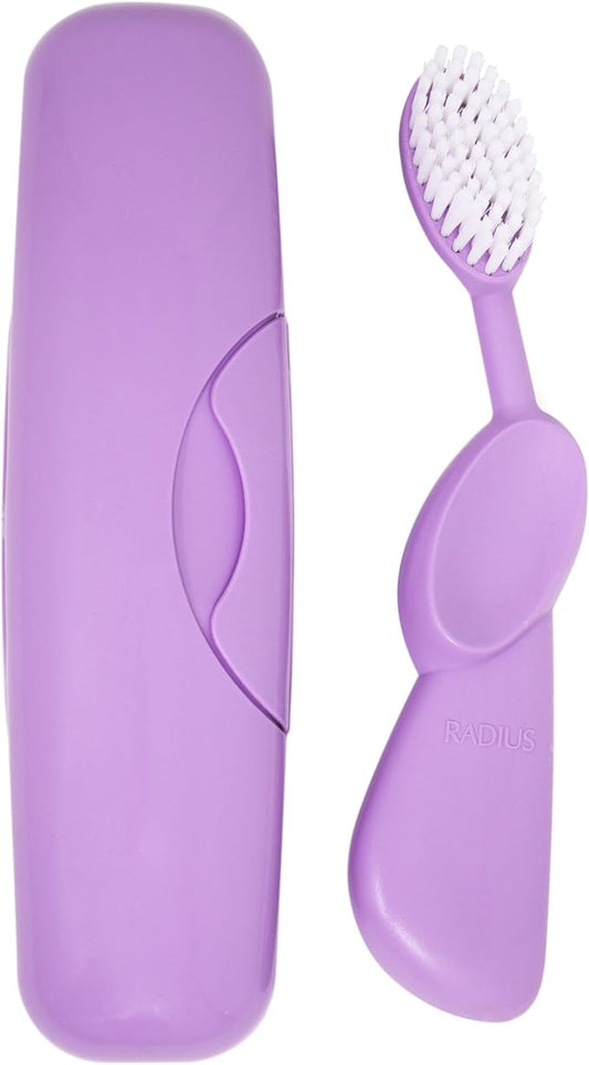 RADIUS Toothbrush Original Big Brush, BPA Free ADA Accepted - Left Hand - Lavender Brush with Lavender Case