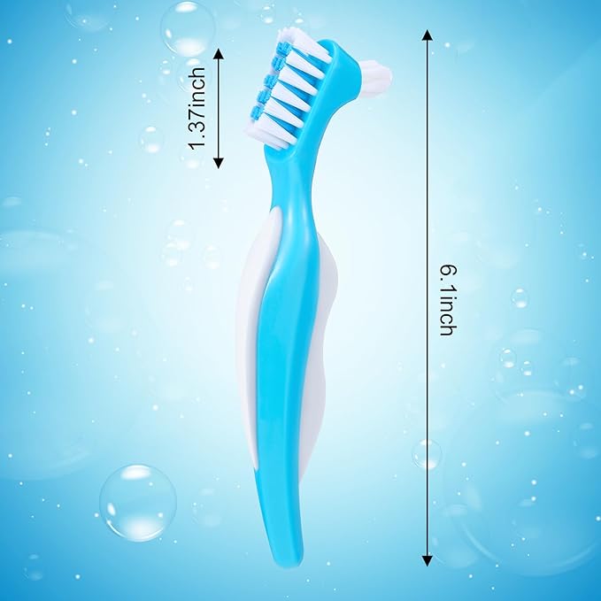 6 Pack Denture Cleaning Brush Dual Head Portable Denture Toothbrush Hard Double Sided Multi-Layered Bristles False Teeth Toothbrush for Care Clean Clear Brace Mouth Guard(Blue Orange Purple,Angled)