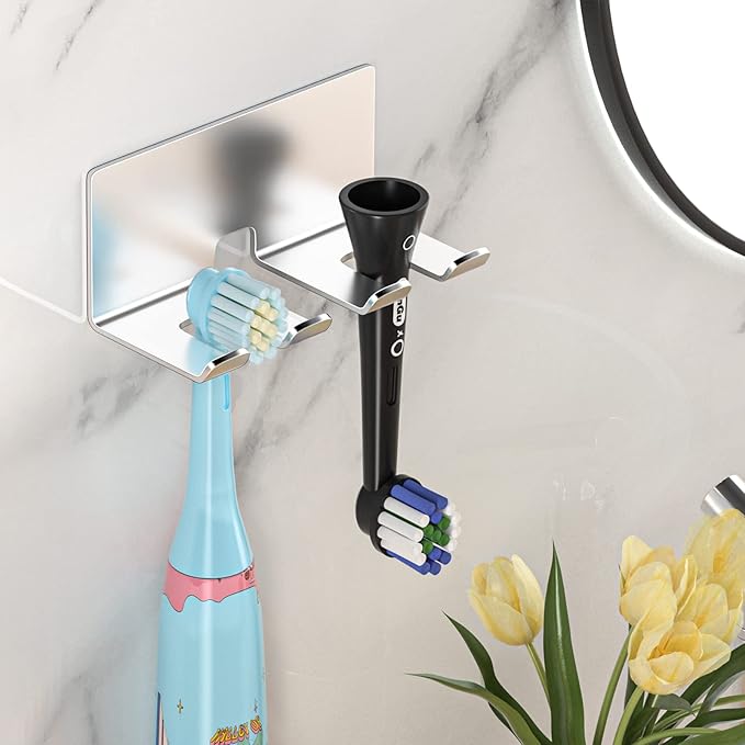 Electric Toothbrush Head Holder, Toothbrush Holders Wall Mounted, Electric Toothbrushs Holder, Bathroom Shower Tooth Brushing Holder, Tooth Brush Head Holder Organiser (Silver, Small)