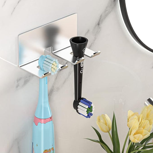 Electric Toothbrush Head Holder, Toothbrush Holders Wall Mounted, Electric Toothbrushs Holder, Bathroom Shower Tooth Brushing Holder, Tooth Brush Head Holder Organiser (Silver, Small)