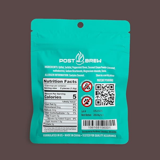 PostBrew Mints Xylitol After Coffee SuppleMINT 30-Count Sugar-Free Peppermint Coffee to Neutralize pH, Support Oral Health & Freshen Breath
