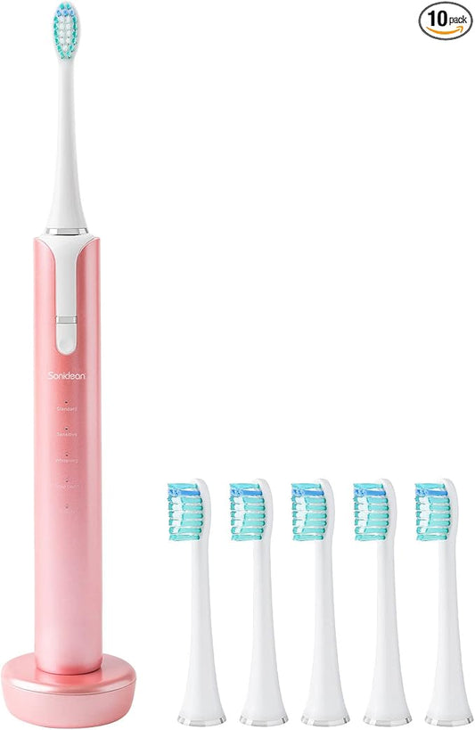 Soniclean Lux Sonic Toothbrush for Adults with 6 Toothbrush Heads, Rechargeable, Automatic, Sonic with Refills, Rose Gold