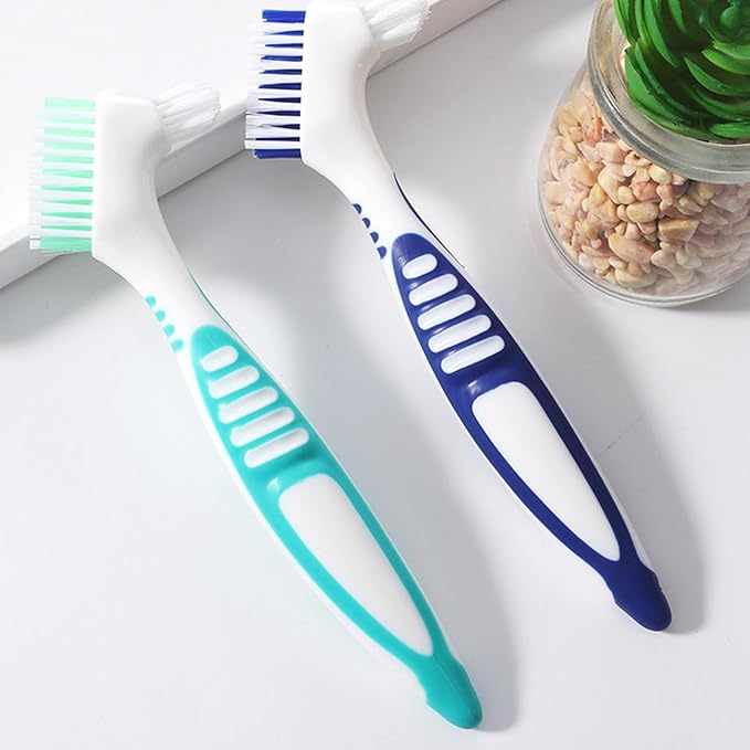 Denture Brush False Teeth Toothbrush Multi-Layered Bristles & Portable Duals Sided Denture Toothbrushes Soft Adults with Case