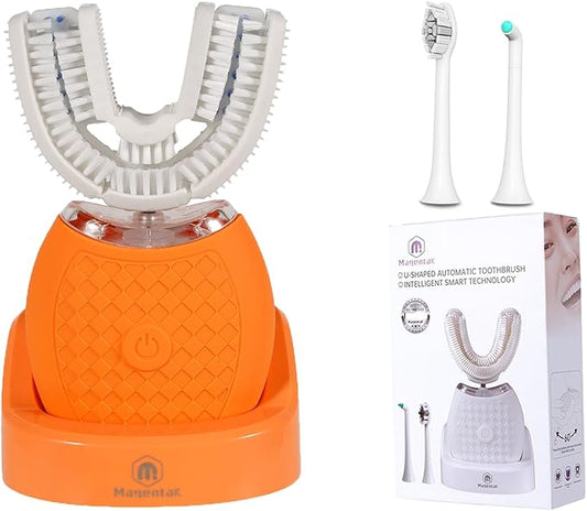Magentak Electric U Shaped Toothbrush for Adult,360 Degree Automatic Cleaning, Ultrasonic Tooth Brush has 23760 Nylon Bristles and 3 Modes Standard, Fast, Ultra Fast(Orange)
