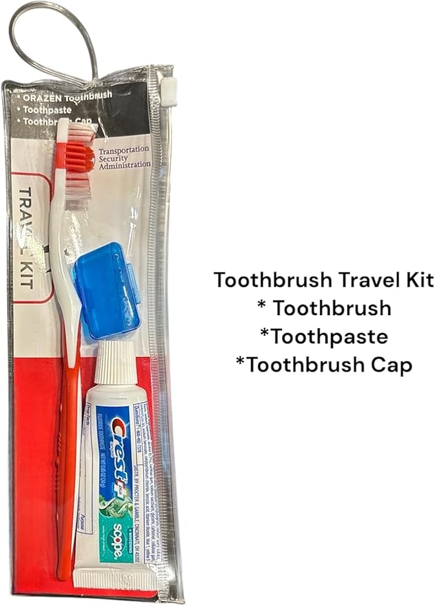 AIAG 12 Pack Toothbrush Travel Kit with Cap and Toothpaste, Soft Bristles, Individually Wrapped Travel Size Toothbrush Resealable Portable and Reusable Bag for Homeless Hotel Home Charity