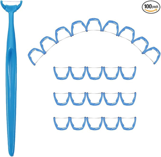 1 Piece Reusable Dental Floss Holder Handle +100 Pieces Replacement Floss Heads Teeth Stick Toothpicks Floss to Clean Between The Tooth