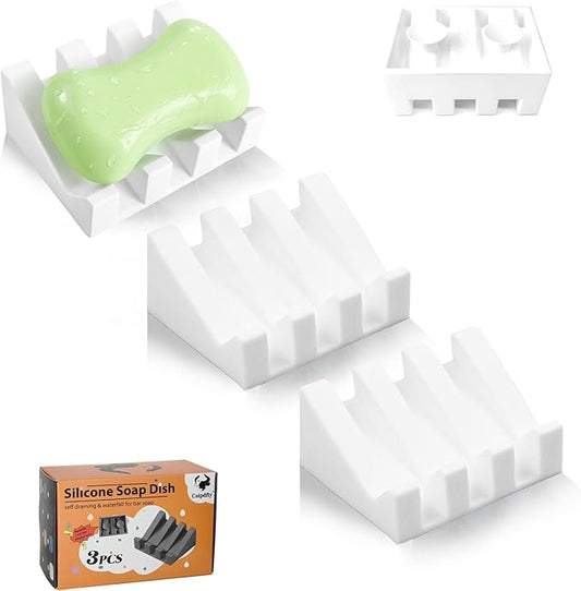 Self Draining Soap Dish,Silicone Suction Cup Soap Holder, Bathroom Soap Dish for Bar Soap,Can Extend Soap Life,Bathroom, Bath Tub, Kitchen Sink (3, White)
