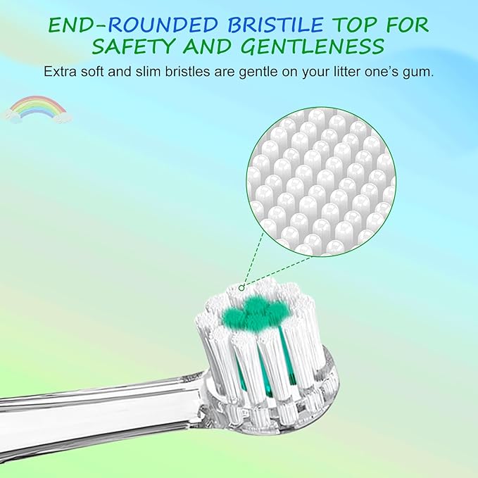 Teeteck 5 Pack Kids Toothbrush Replacement Heads Compatible with SEAGO SG513/SG977/SGEK6, DadaTech DT-K6/DT-BB1/DT-977, Brush-Baby WildOnes (Ages 8-18 Months/Green)