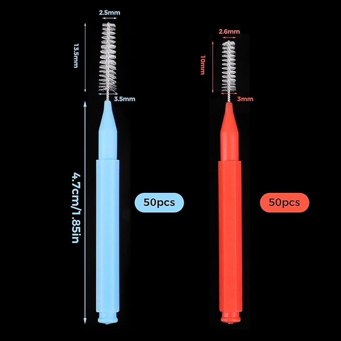 100 Pcs Interdental Brushes, 2 Sizes Braces Flossers for Cleaner Brace Brush Soft Dental Brushe Toothpicks Dental Floss Picks Dental for Braces Oral Cleaning(Red,Blue)