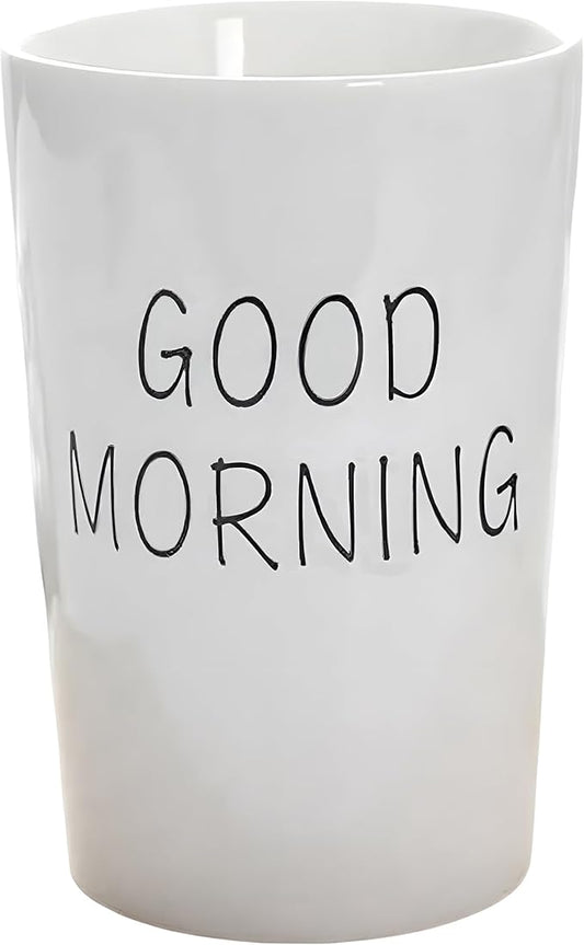 Kelake White Ceramic Tumbler Cup for Bathroom Toothpaste Toothbrush Holders Water Milk Drinks Cup 350 ml Bathroom Good Morning Couples Cup for Christmas Birthday
