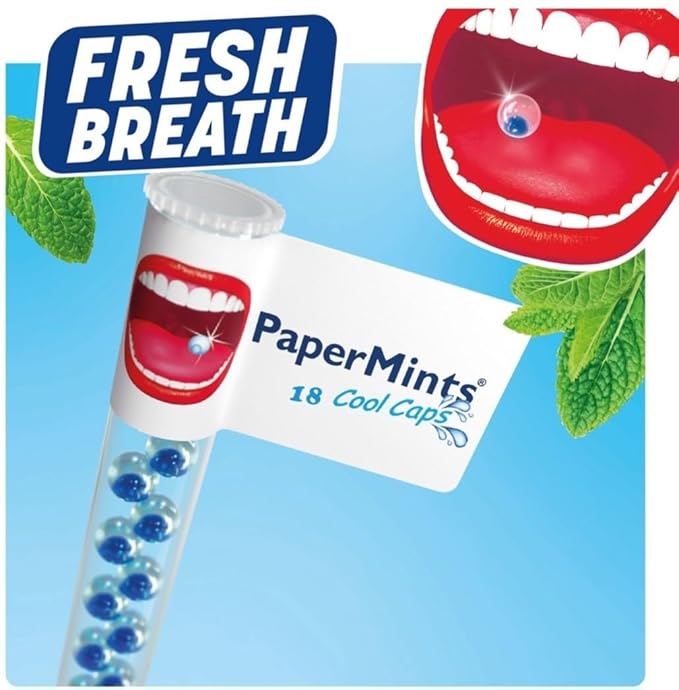 PaperMints CoolCaps Instant Fresh Breath Mints Sugar-Free Breath Freshener, Chronic bad breath treatment for adults, Dry Mouth product. Variety pack - 10 Tubes of 18 capsules