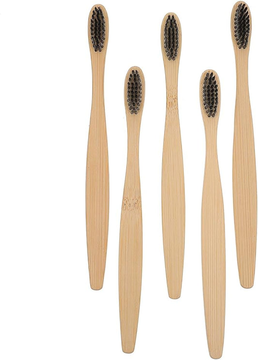 Vaguelly Disposable Charcoal Toothbrushes for Adults 10pcs, Soft Nylon Bristles with Wooden Handle, Natural Oral Care Tools Suitable for Travel and Daily Cleaning