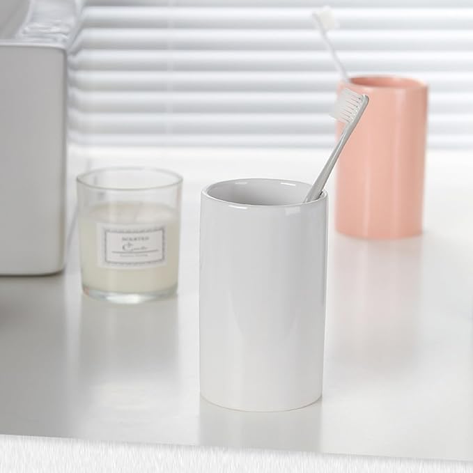 White Ceramic Toothbrush Holders, Bathroom Tumbler Cups,Toothbrush Cup, Bathroom Counter Organizer(300ml)