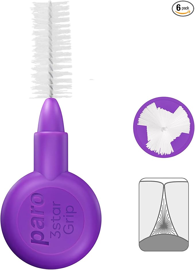 Paro Swiss 3Star-Grip Interdental Brushes – Medium-Coarse, Triangular, Violet, 7mm, 4x6 Pack – Deep Between Teeth Cleaning